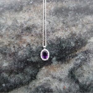 14K White Gold Amethyst & Pave Diamond Necklace – Never Worn